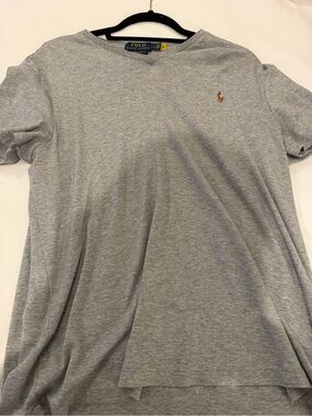 Polo Ralph Lauren Gray V-Neck Multicolor Pony Tee L